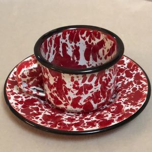 Red & White Splatter/Speckled Paint Cup and Saucer